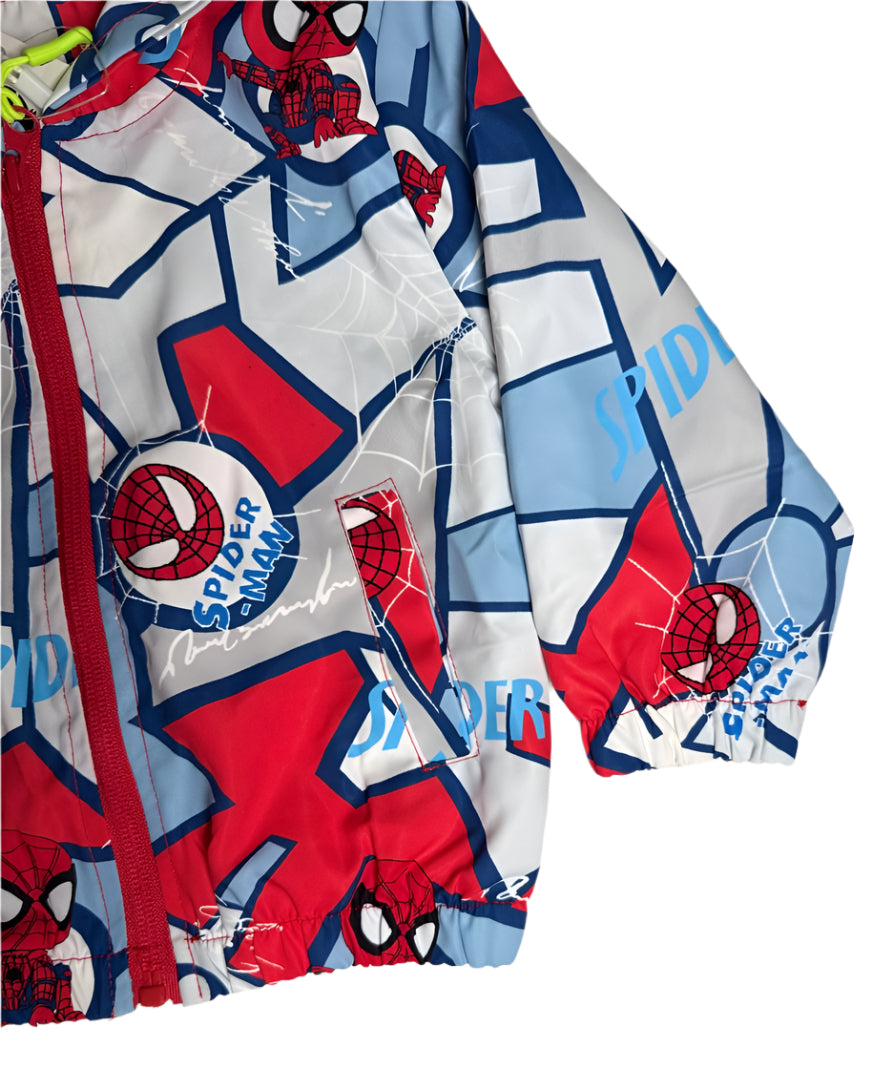 Vibrant Spider-Man kids jacket with hood, perfect for cozy superhero style.