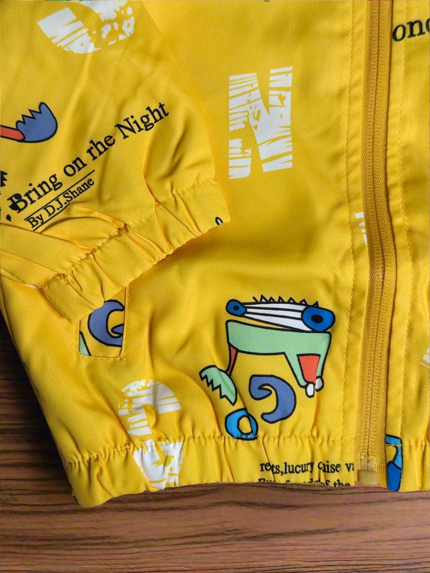 Bright Yellow Dino Print Hoodie Jacket