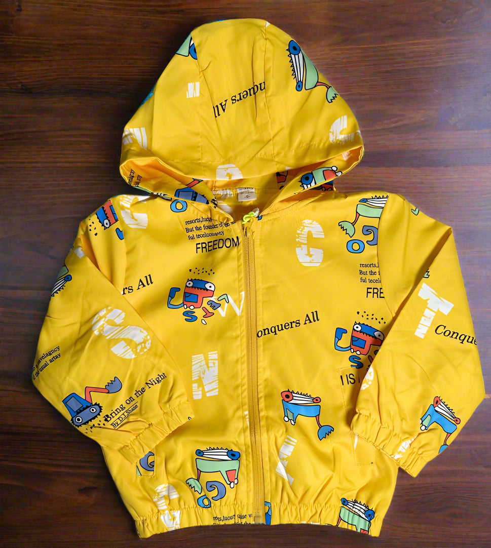 Bright Yellow Dino Print Hoodie Jacket