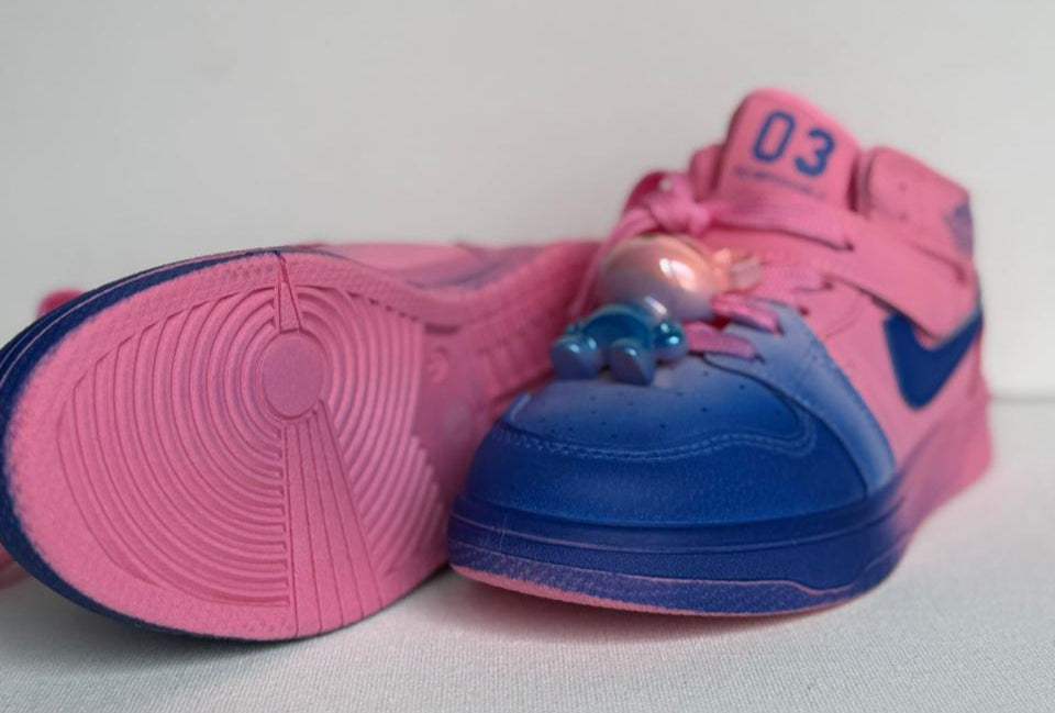 ✨ "Step into fun with these cute teddy-charm sneakers!"