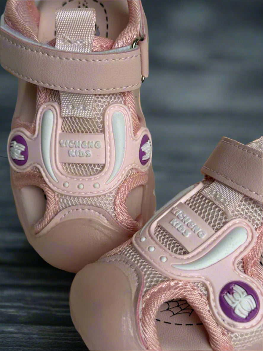 "Step into comfort &amp; cuteness with these pink spider sandals!"