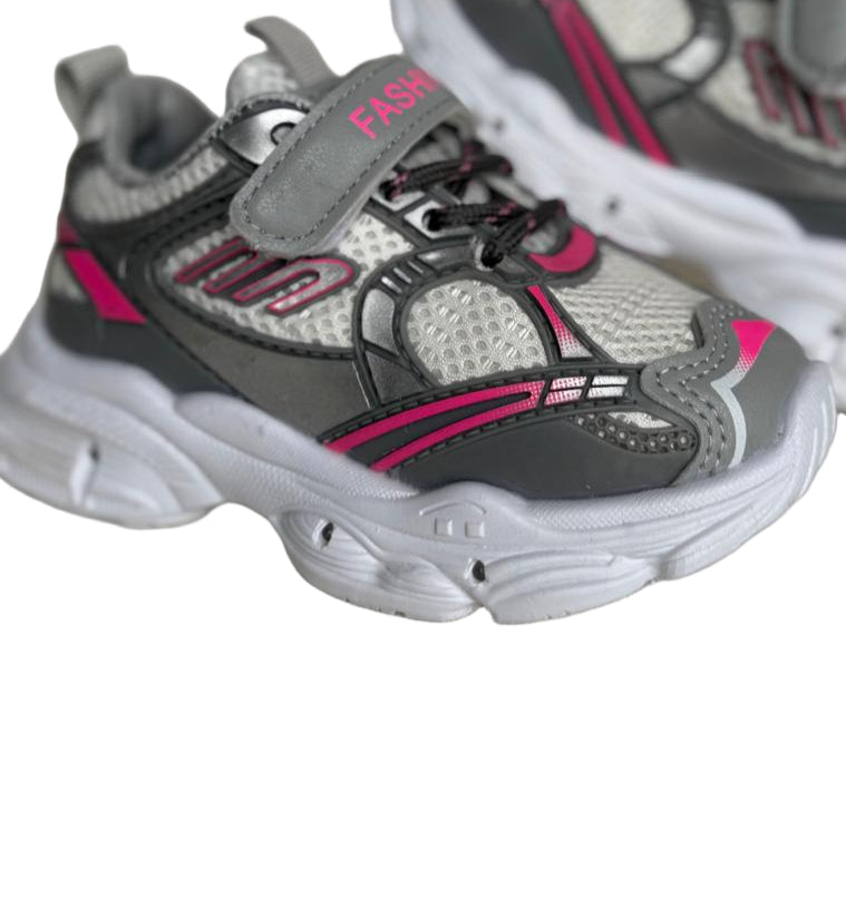 Kids' Sporty Mesh Sneakers – Grey &amp; Pink "Style, comfort, and play – all in one sneaker!"