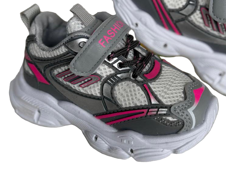 Kids' Sporty Mesh Sneakers – Grey & Pink 