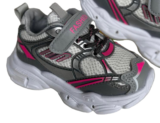Kids' Sporty Mesh Sneakers – Grey &amp; Pink "Style, comfort, and play – all in one sneaker!"