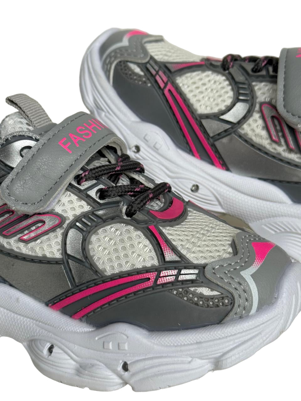 Kids' Sporty Mesh Sneakers – Grey & Pink 