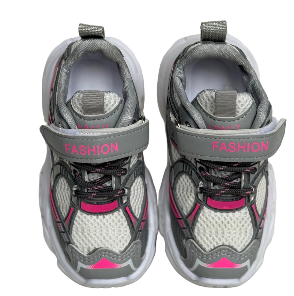 Kids' Sporty Mesh Sneakers – Grey & Pink 