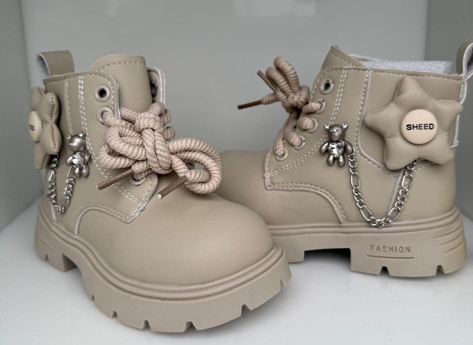 Stylish Teddy Charm Kids Combat Boots.