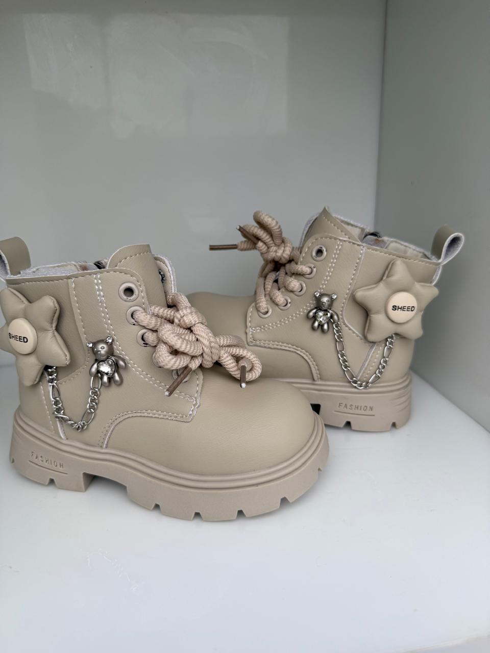 Stylish Teddy Charm Kids Combat Boots.