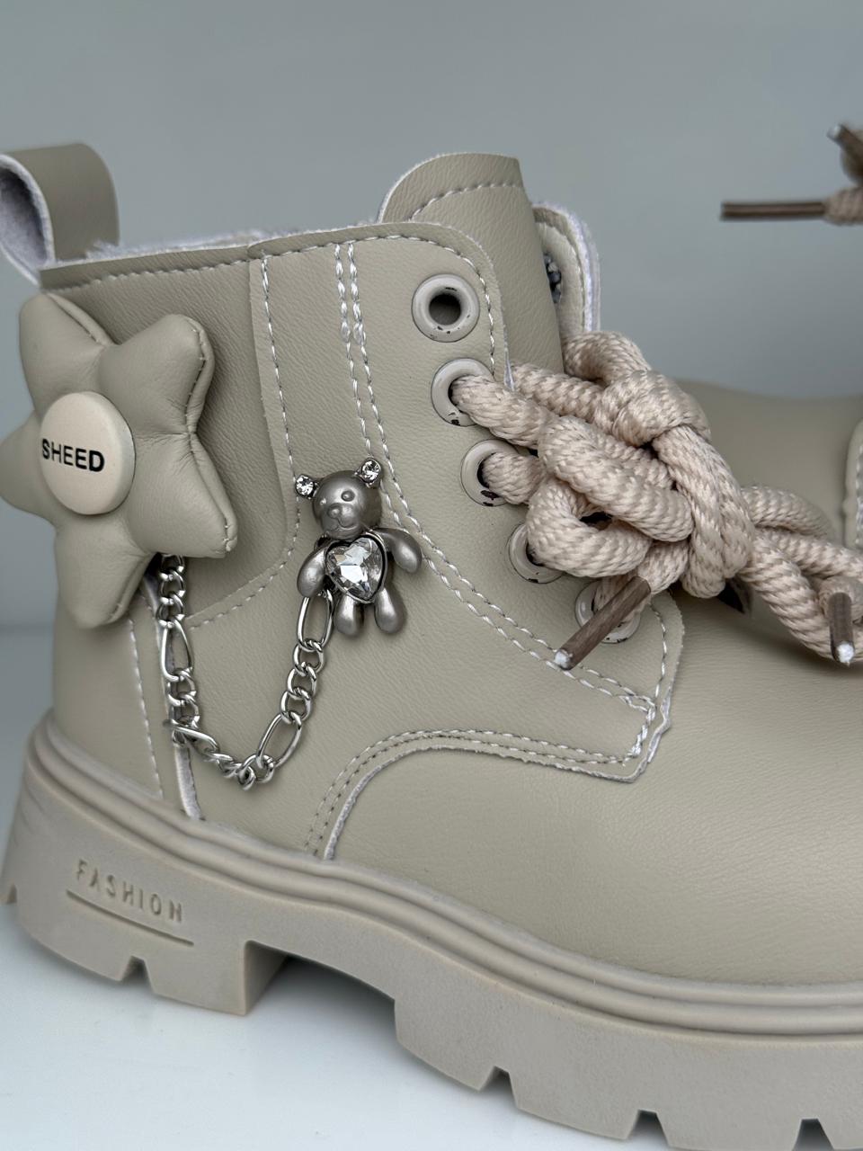 Stylish Teddy Charm Kids Combat Boots.