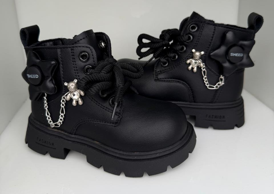 Stylish Teddy Charm Kids Combat Boots.