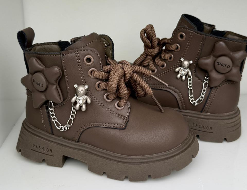 Stylish Teddy Charm Kids Combat Boots.