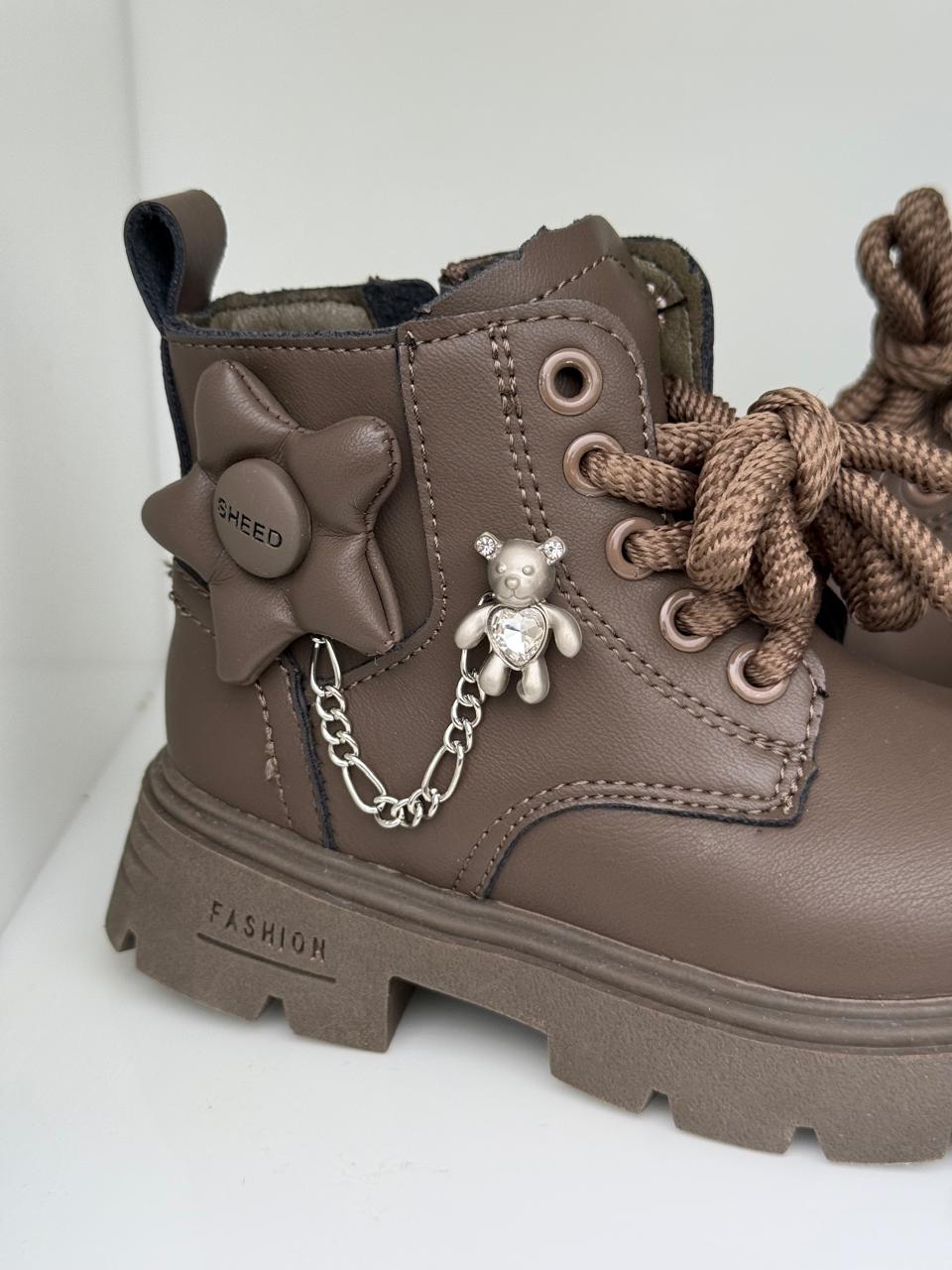 Stylish Teddy Charm Kids Combat Boots.