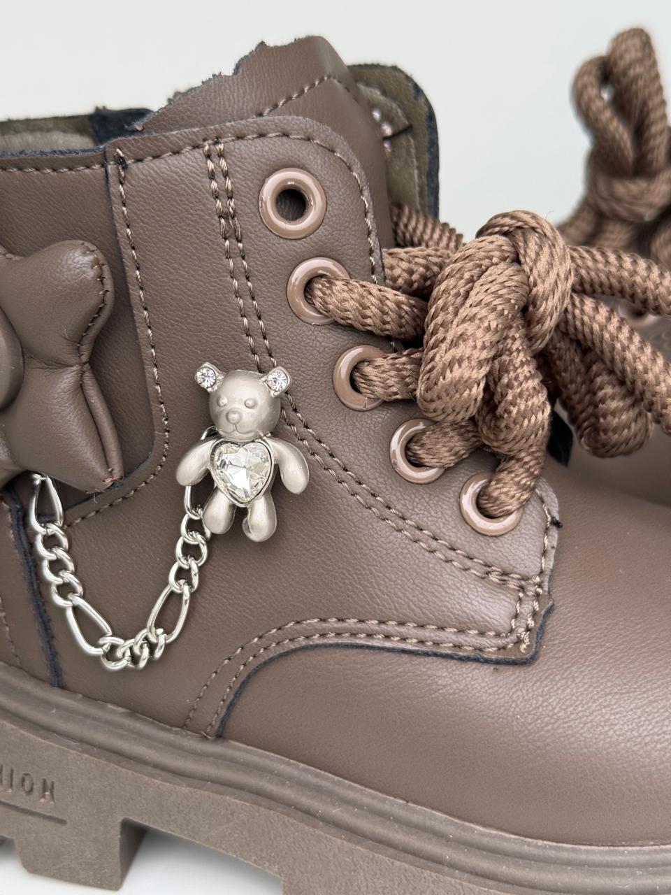 Stylish Teddy Charm Kids Combat Boots.