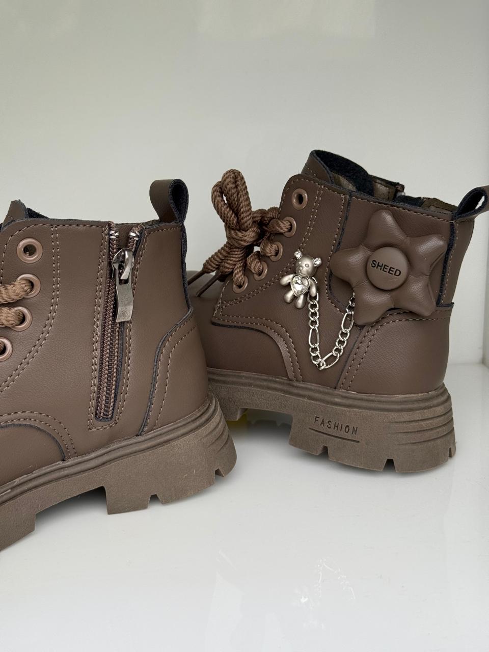 Stylish Teddy Charm Kids Combat Boots.