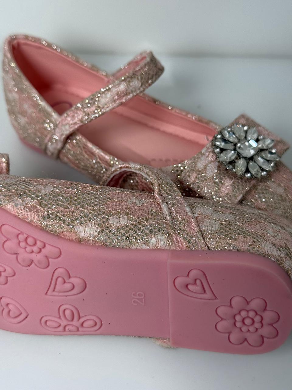 ✨ Black Glitter Mary Jane Flats with Crystal Flower Brooch ✨