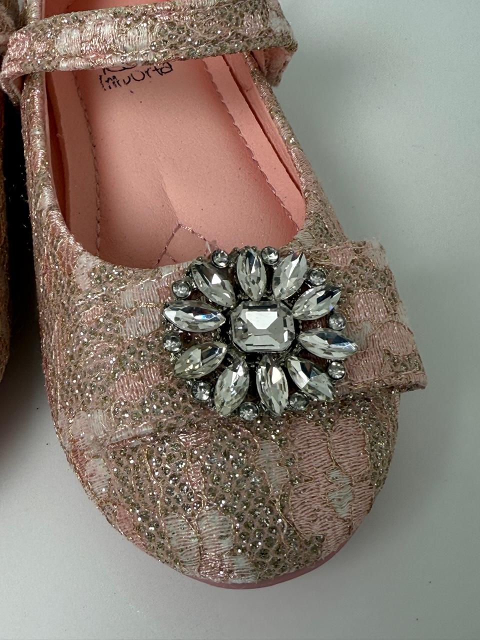 ✨ Black Glitter Mary Jane Flats with Crystal Flower Brooch ✨
