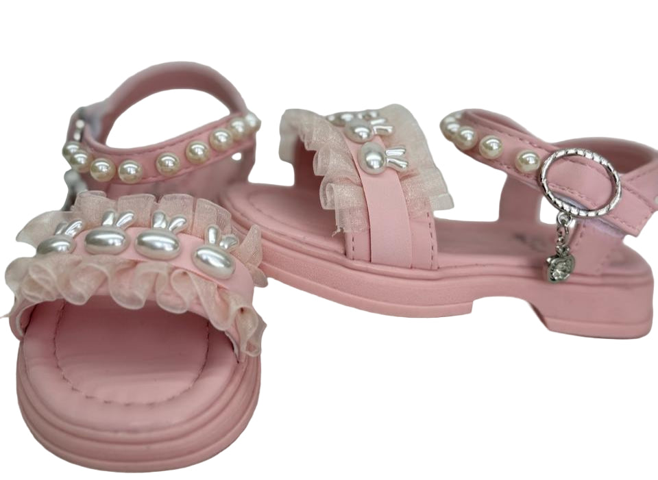Step into cuteness with our pearl bunny ruffle sandals!"