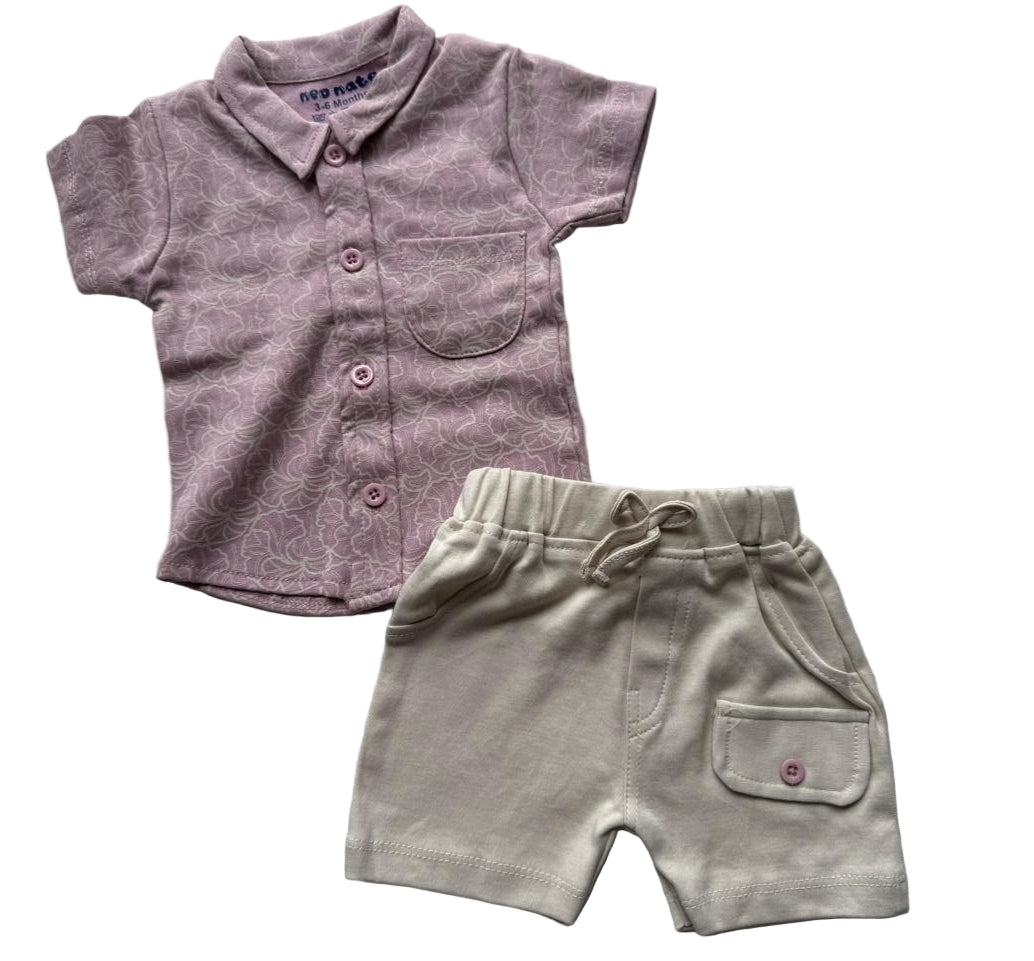 “Dress your little one in comfort & charm with this pastel-perfect shirt and shorts set