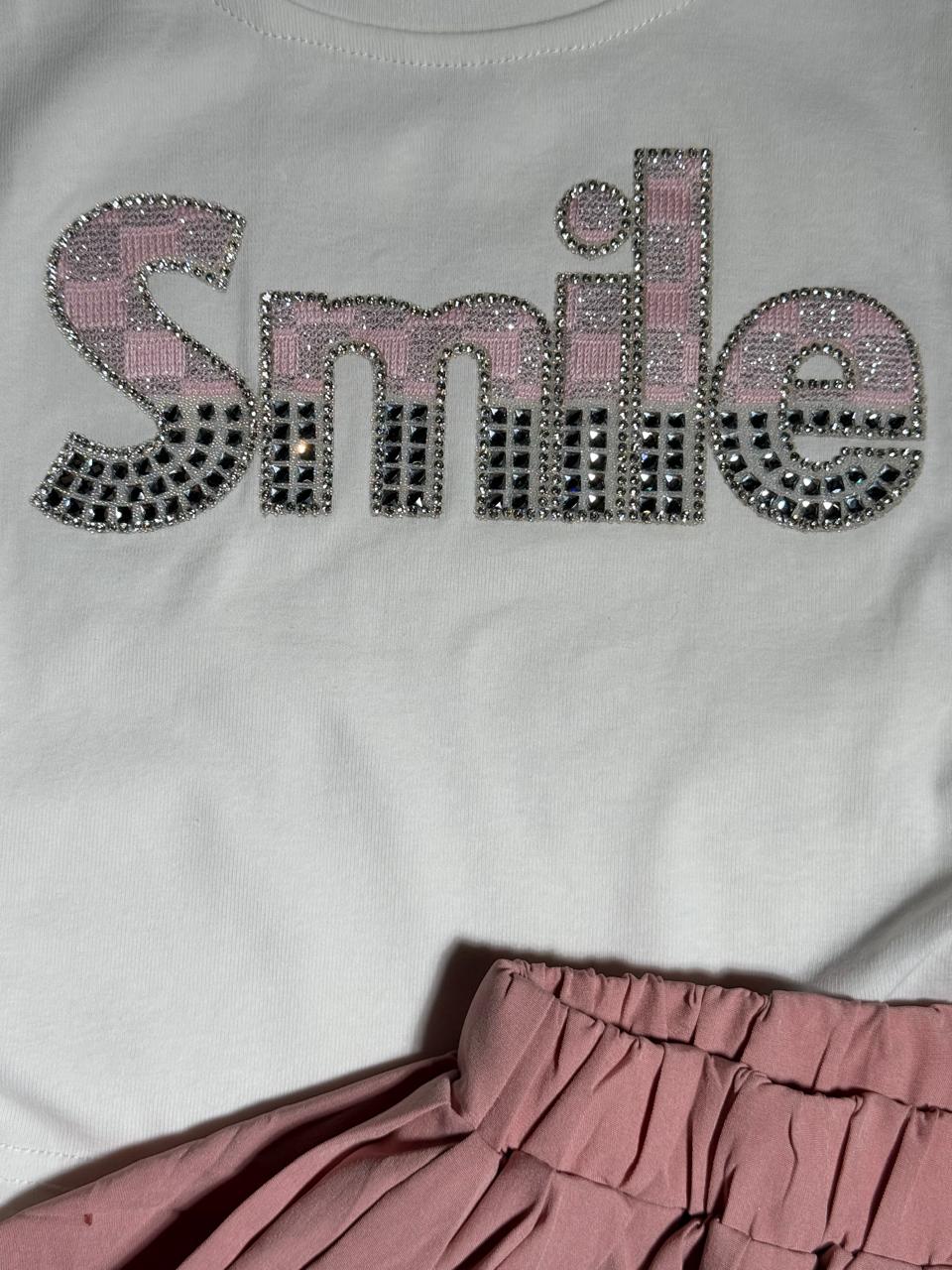 🌸 Girls’ “Smile” T-Shirt & Layered Skirt Set