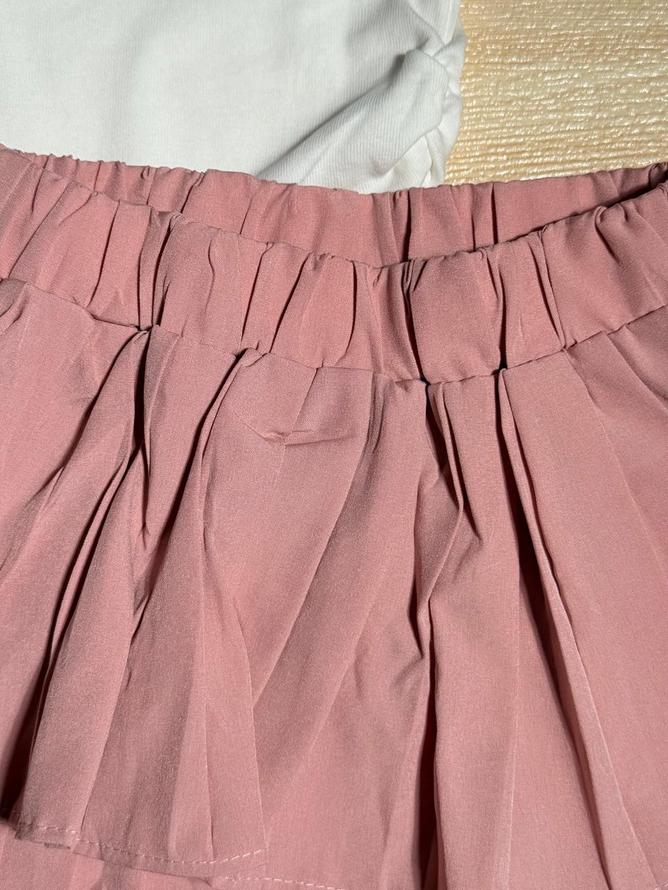 🌸 Girls’ “Smile” T-Shirt & Layered Skirt Set