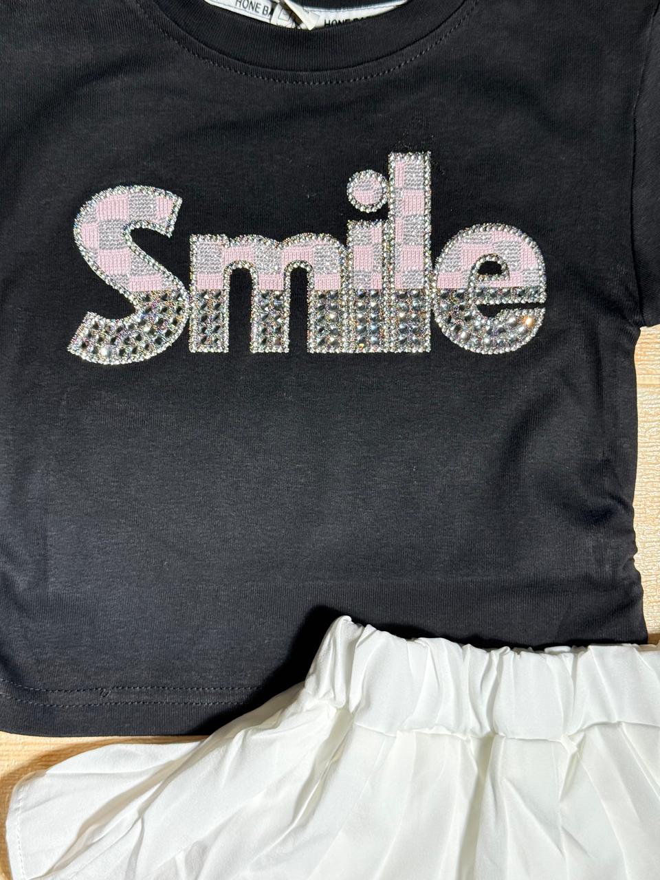 🌸 Girls’ “Smile” T-Shirt & Layered Skirt Set