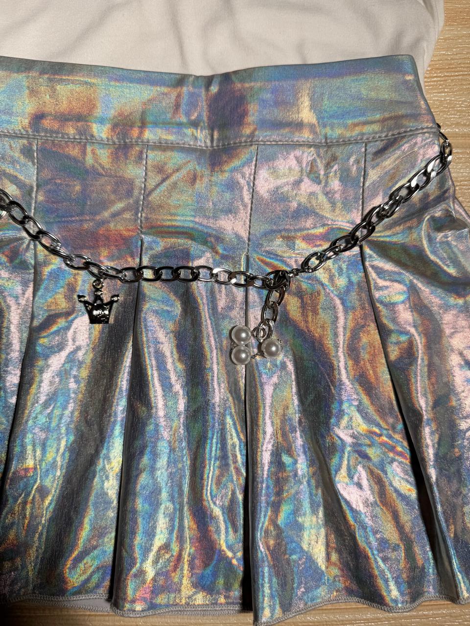 🌈 Stylish Cold Shoulder Top & Holographic Skirt Set