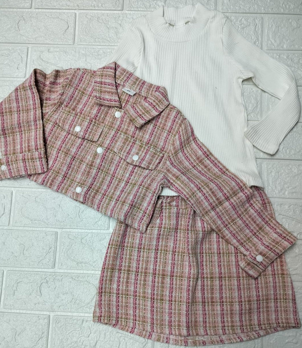 Blue Tweed Skirt &amp; Jacket Set for Girls {3 pcs set}