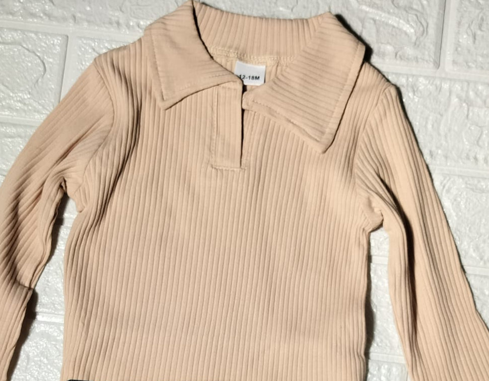 🧡 Stylish Ribbed Top & Pleated Skirt Set for Girls