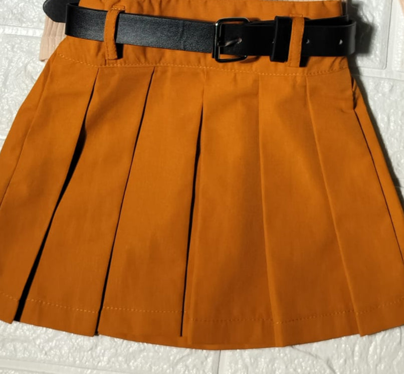 🧡 Stylish Ribbed Top & Pleated Skirt Set for Girls