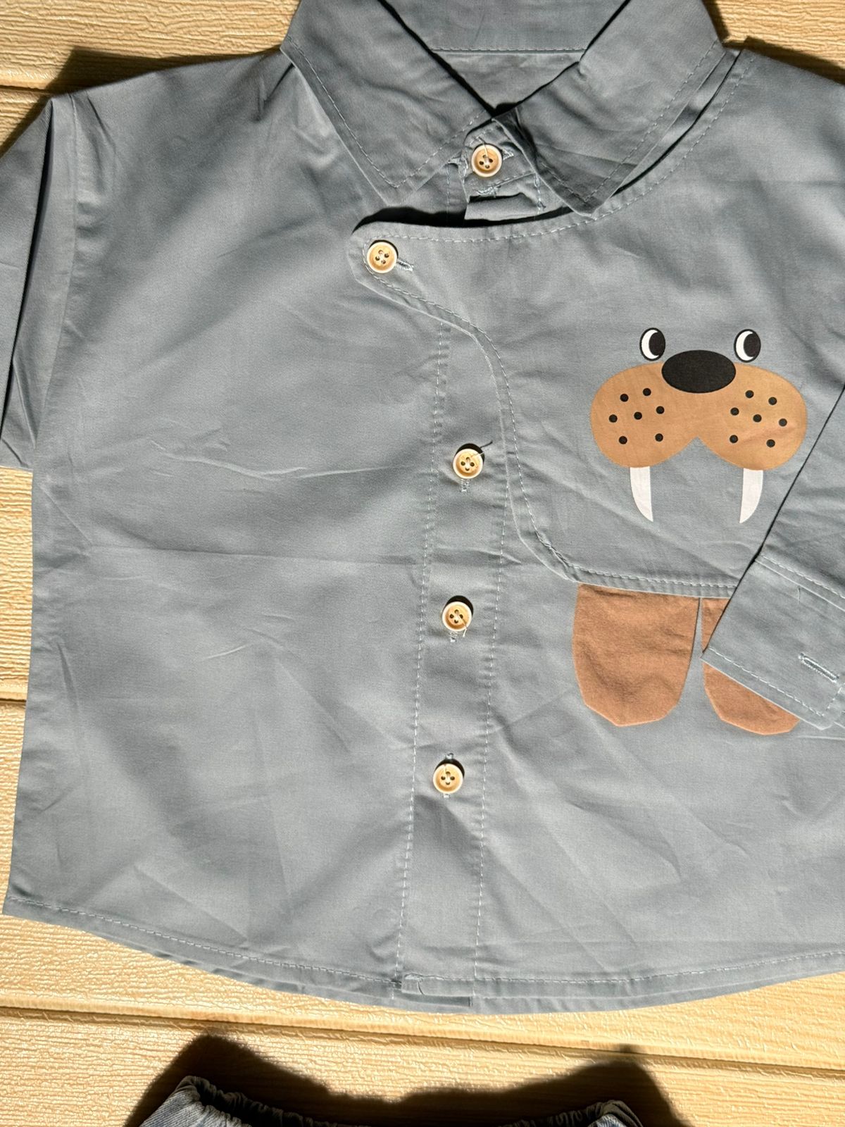 👕 Adorable Pink Bear Shirt &amp; Denim Pants Set for Boys