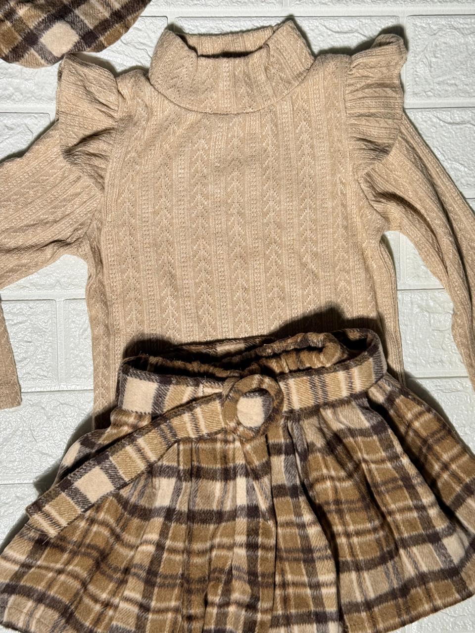 🧒 Stylish Autumn Plaid Outfit for Girls (3-Piece Set)