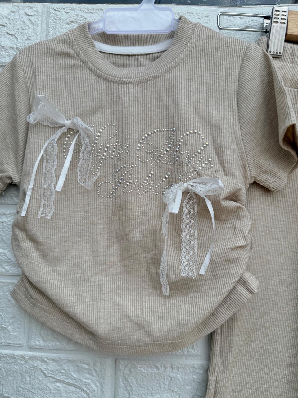 🌟 Beige Ribbed Two-Piece Set for Girls