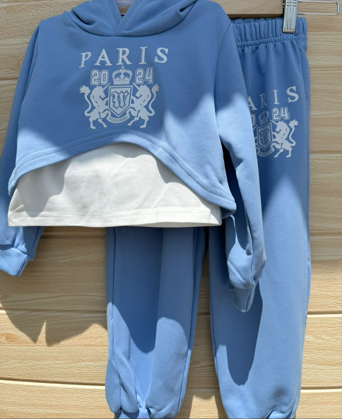 Paris 2024 Blue Kids Tracksuit Set – Hoodie &amp; Joggers