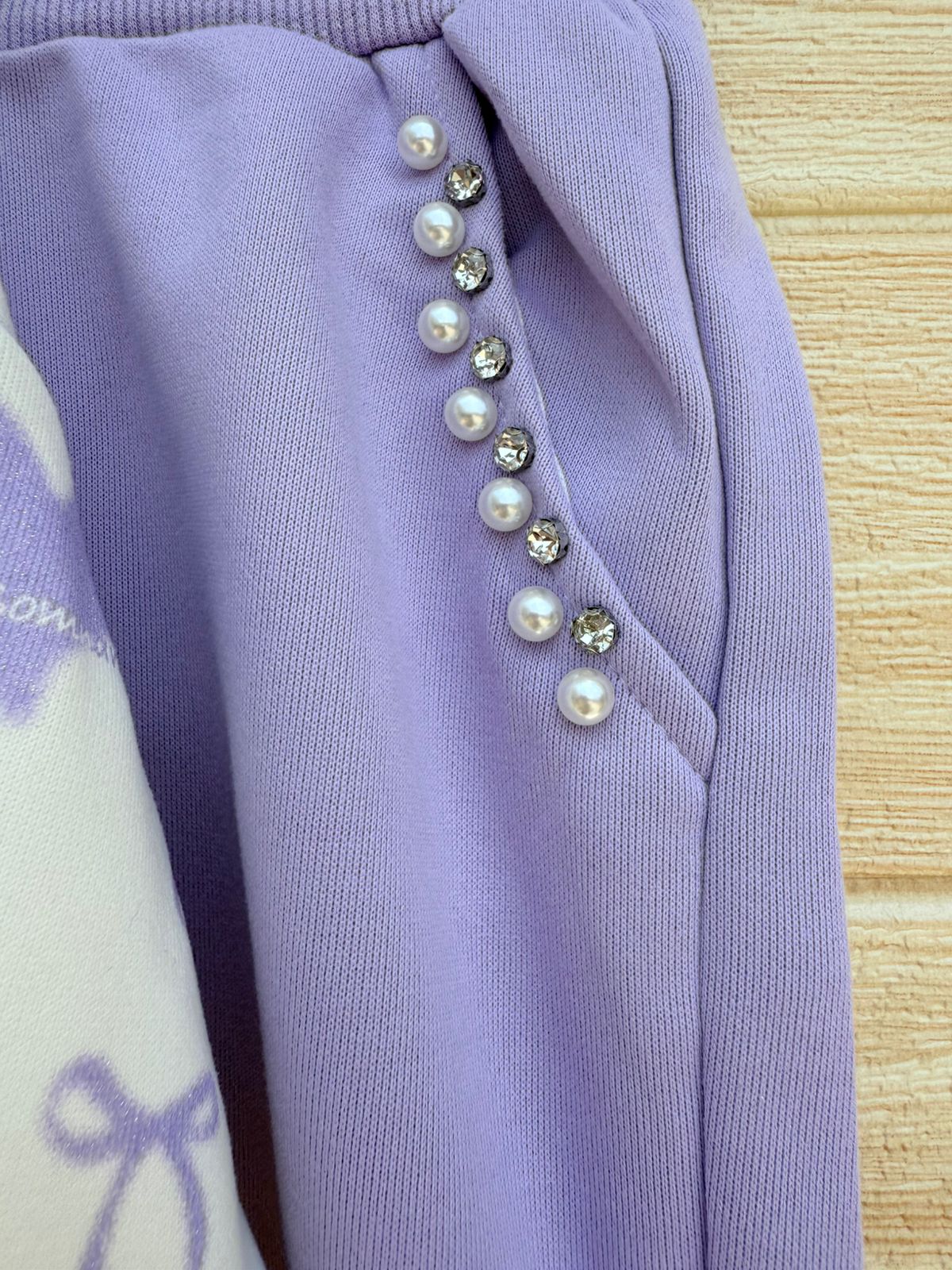 💜 Girls Pearl-Trimmed Heart Sweatshirt Set