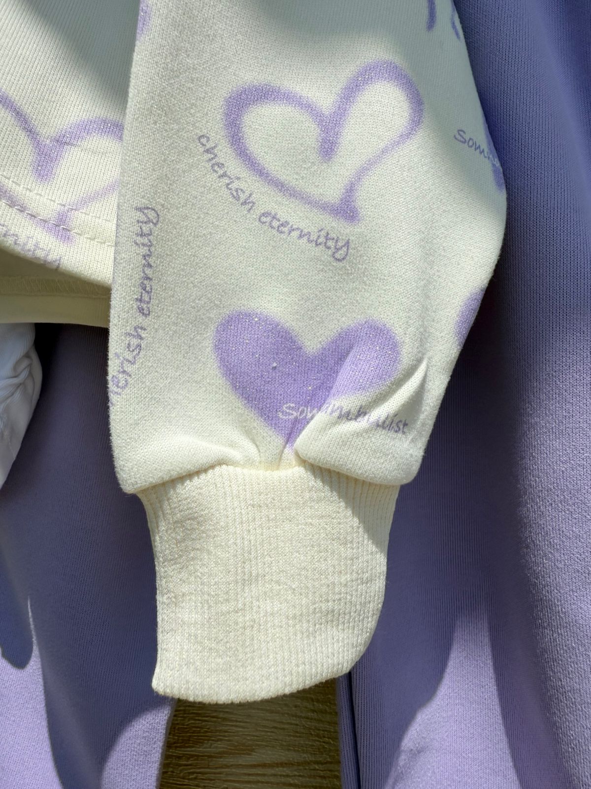 💜 Girls Pearl-Trimmed Heart Sweatshirt Set