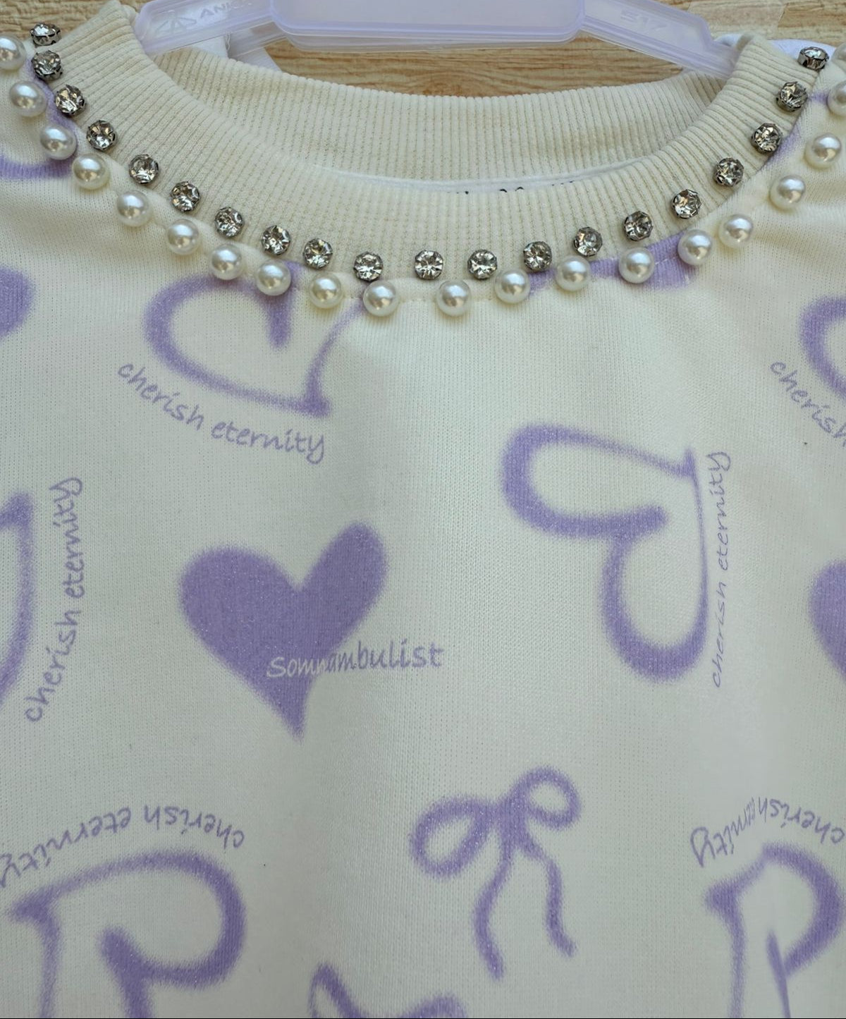 💜 Girls Pearl-Trimmed Heart Sweatshirt Set