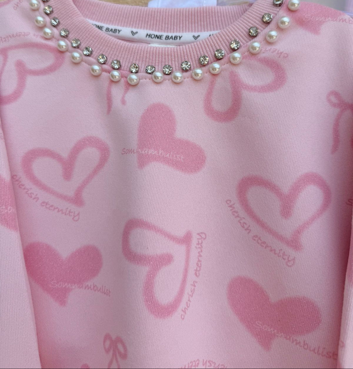 💜 Girls Pearl-Trimmed Heart Sweatshirt Set