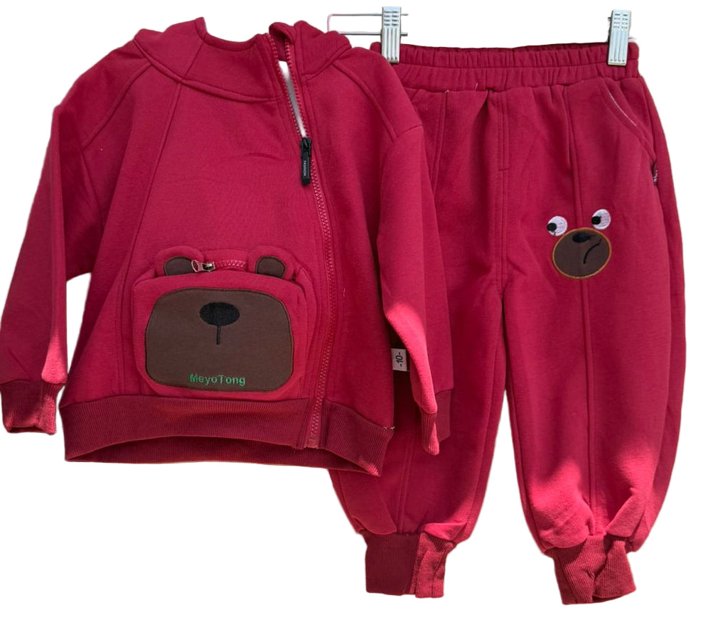🧸 Cozy Bear Tracksuit for Kids – Red Edition