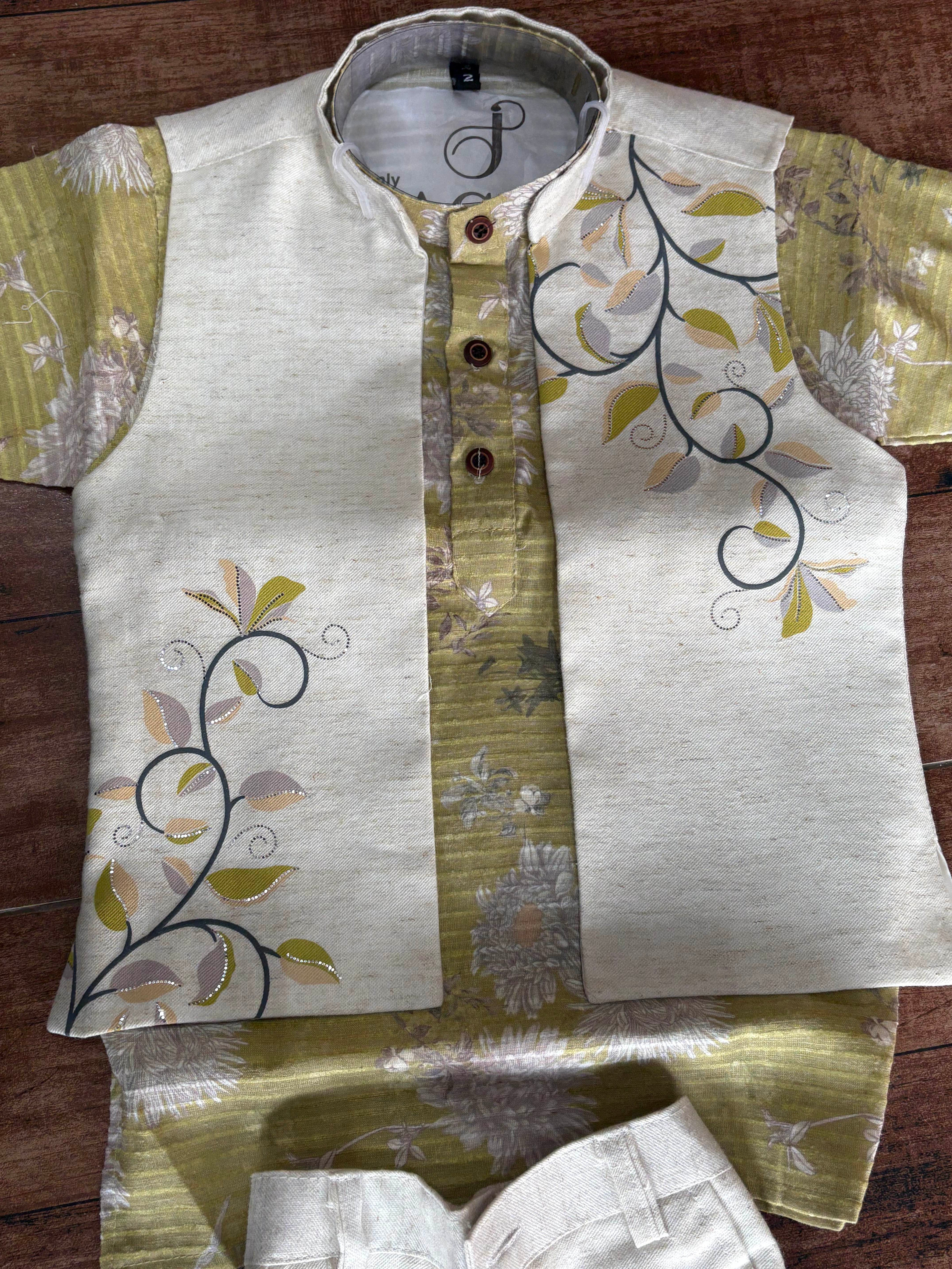 Boys Festive Kurta Pajama & Nehru Jacket Set – Elegant Indian Ethnic Outfit