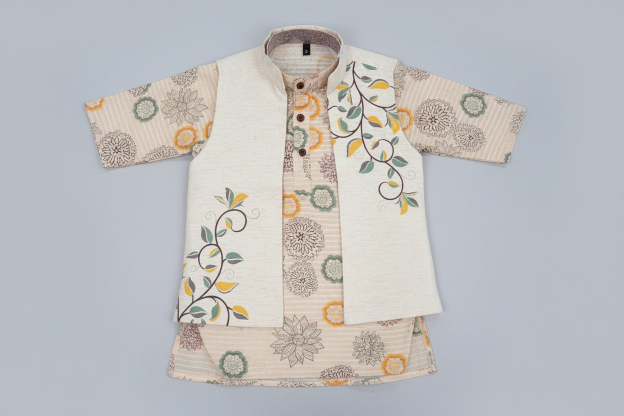 Boys Festive Kurta Pajama & Nehru Jacket Set – Elegant Indian Ethnic Outfit