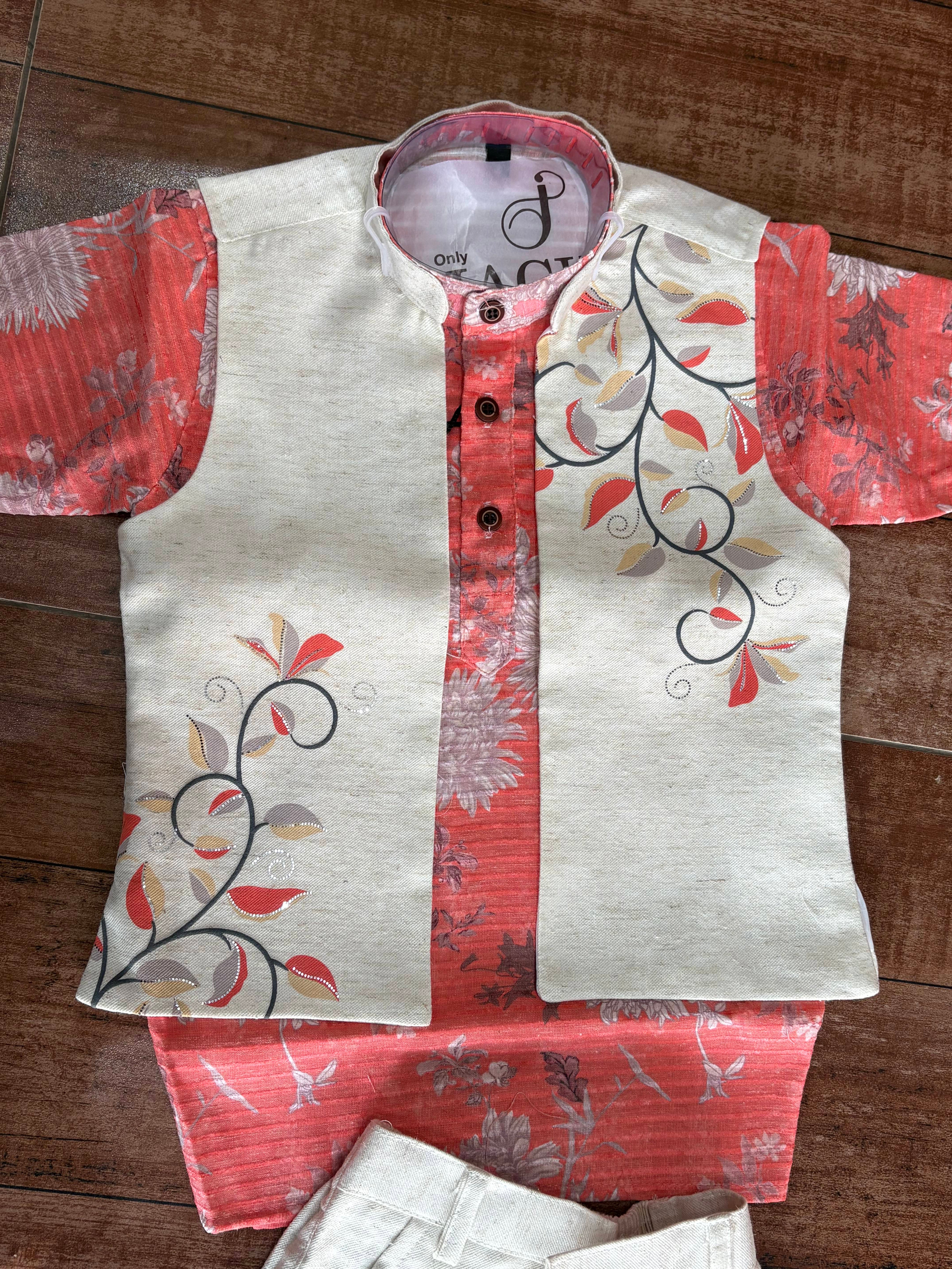Boys Festive Kurta Pajama & Nehru Jacket Set – Elegant Indian Ethnic Outfit