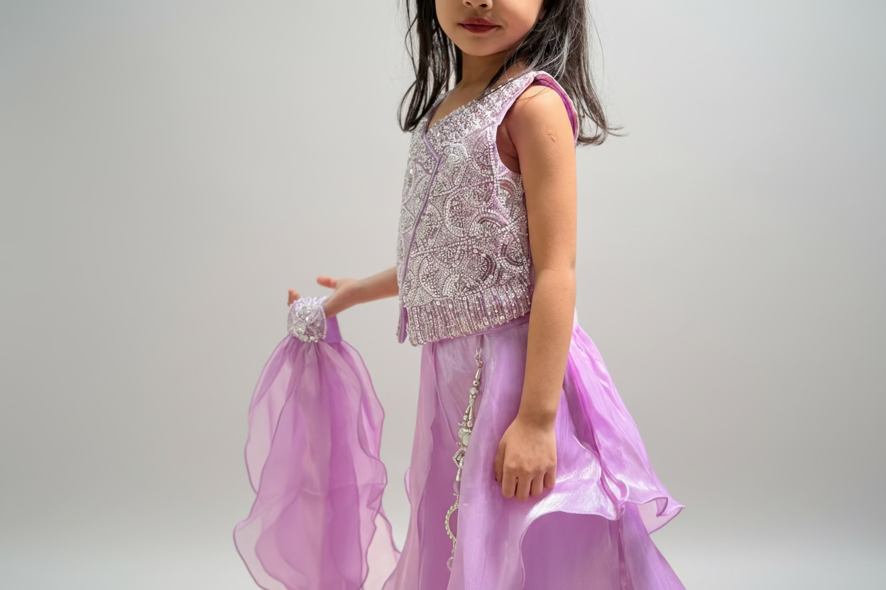 Girls Lavender Designer Lehenga Choli Set – Luxury Embroidered Party, Wedding & Festive Outfit for Kids