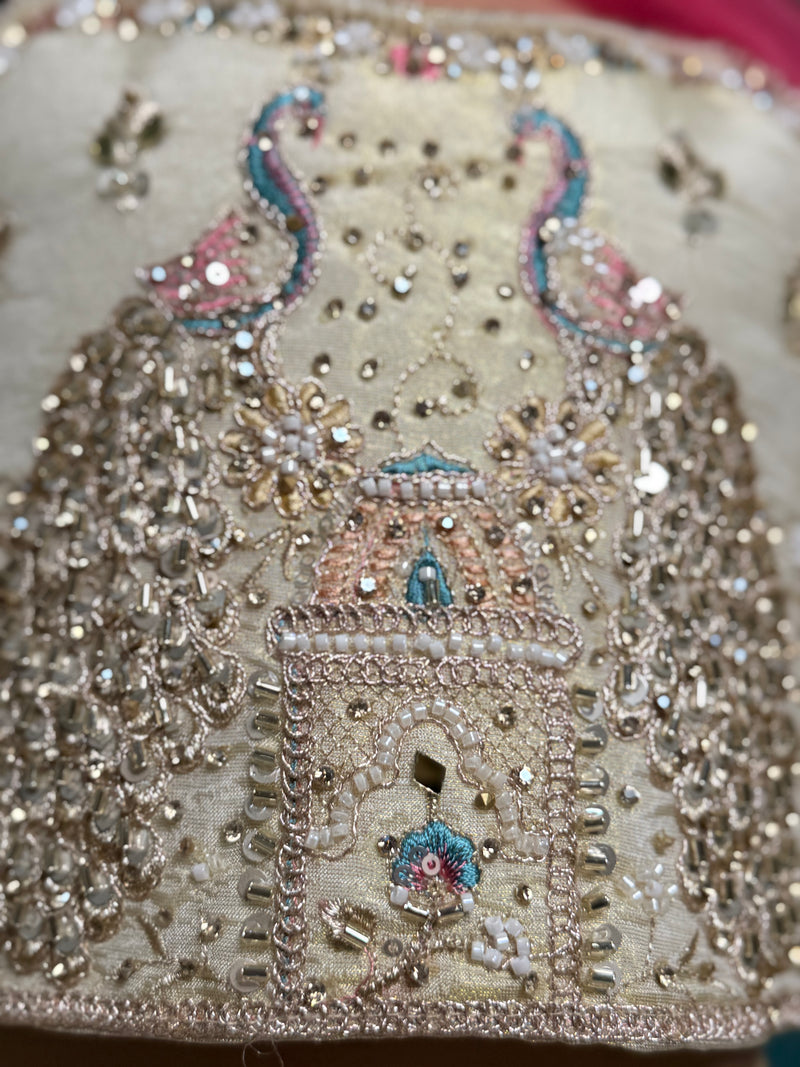 Girls Designer Gold Peacock Embroidered Lehenga Choli Set with Multicolor Dupatta – Luxury Wedding & Festive Outfit for Kids-zoom-