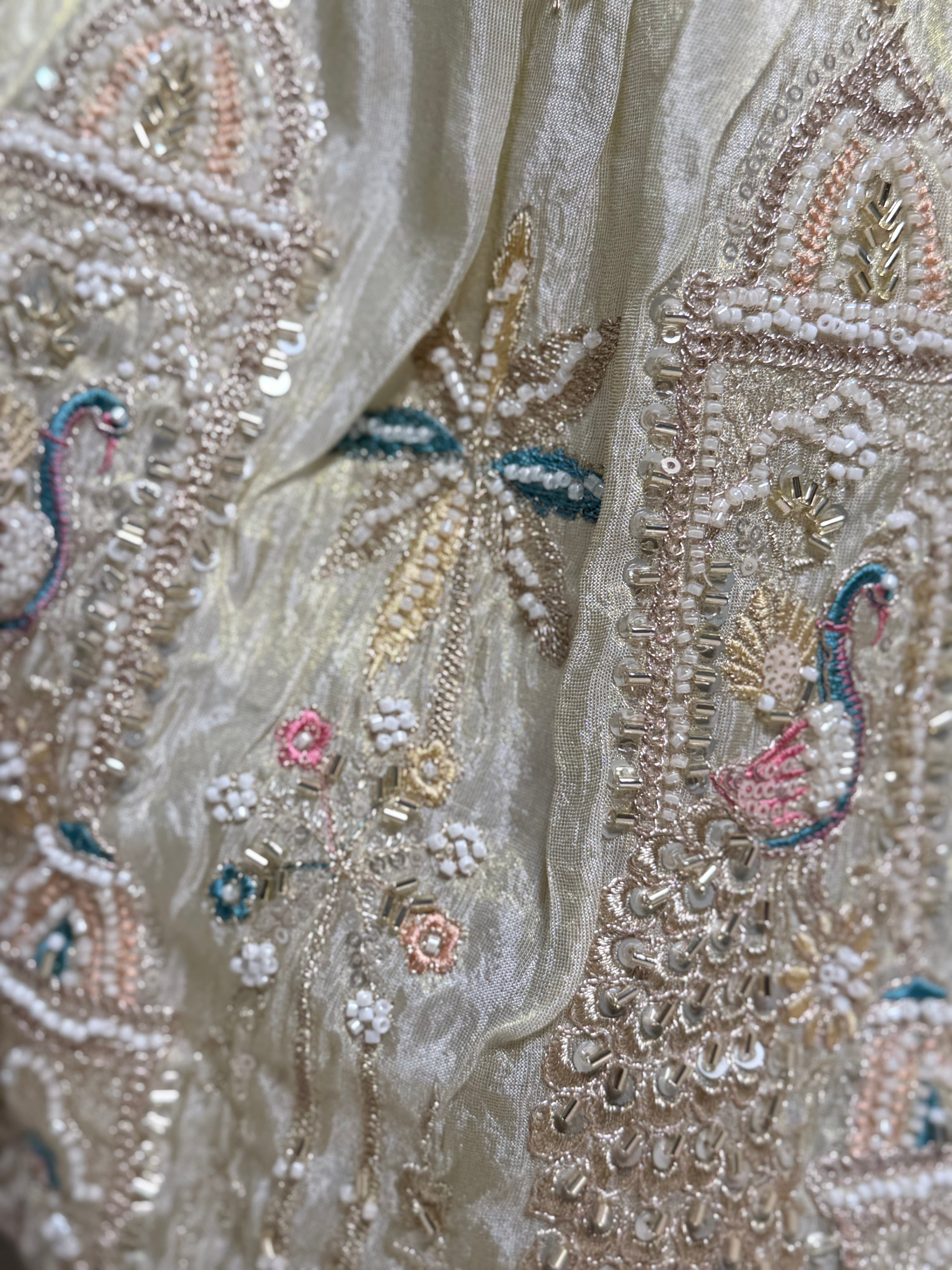 Girls Designer Gold Peacock Embroidered Lehenga Choli Set with Multicolor Dupatta – Luxury Wedding & Festive Outfit for Kids-zoom-5