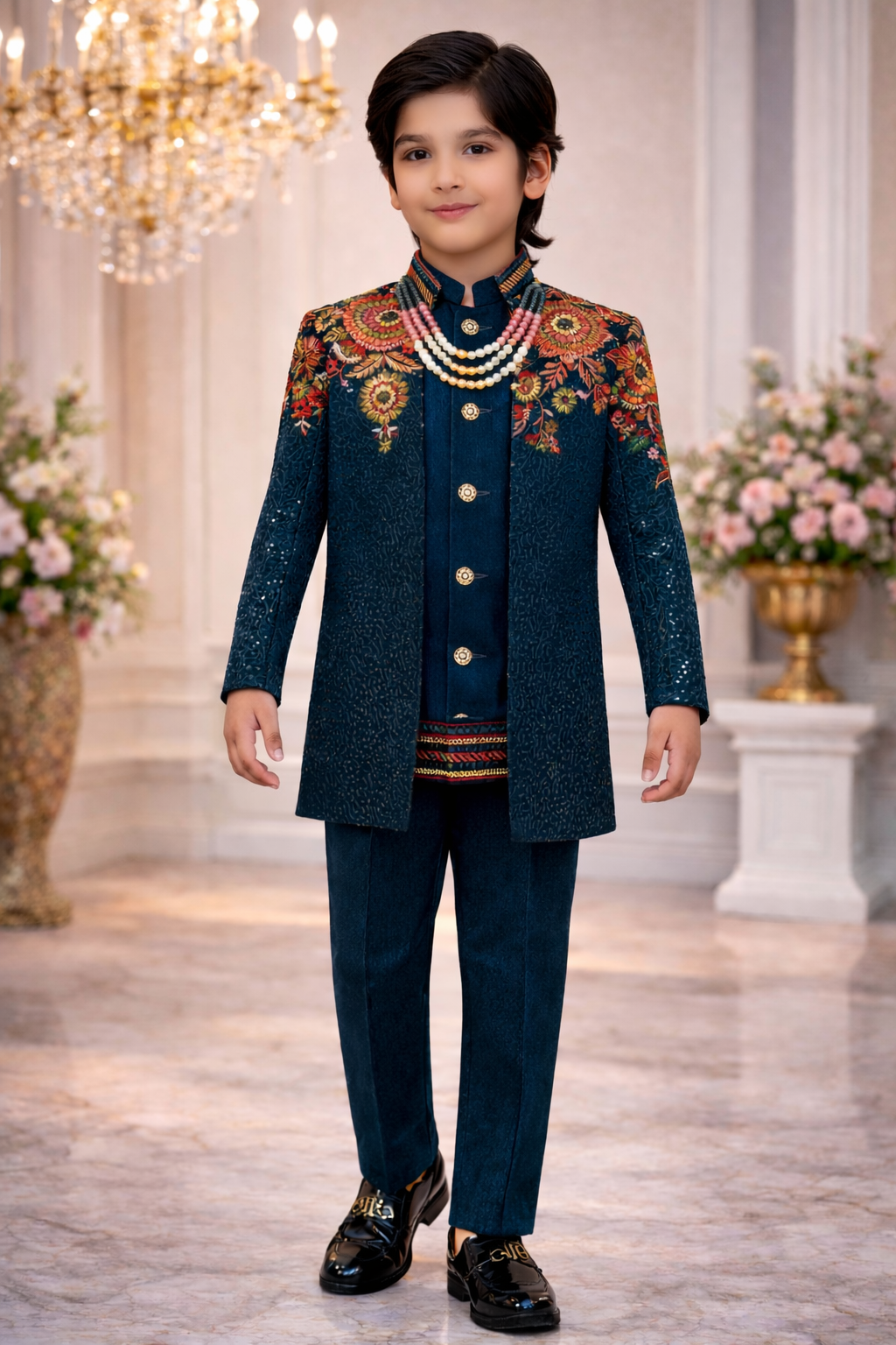 Premium Boys Traditional Sherwani Set with Free Necklace – Designer Ethnic Wear