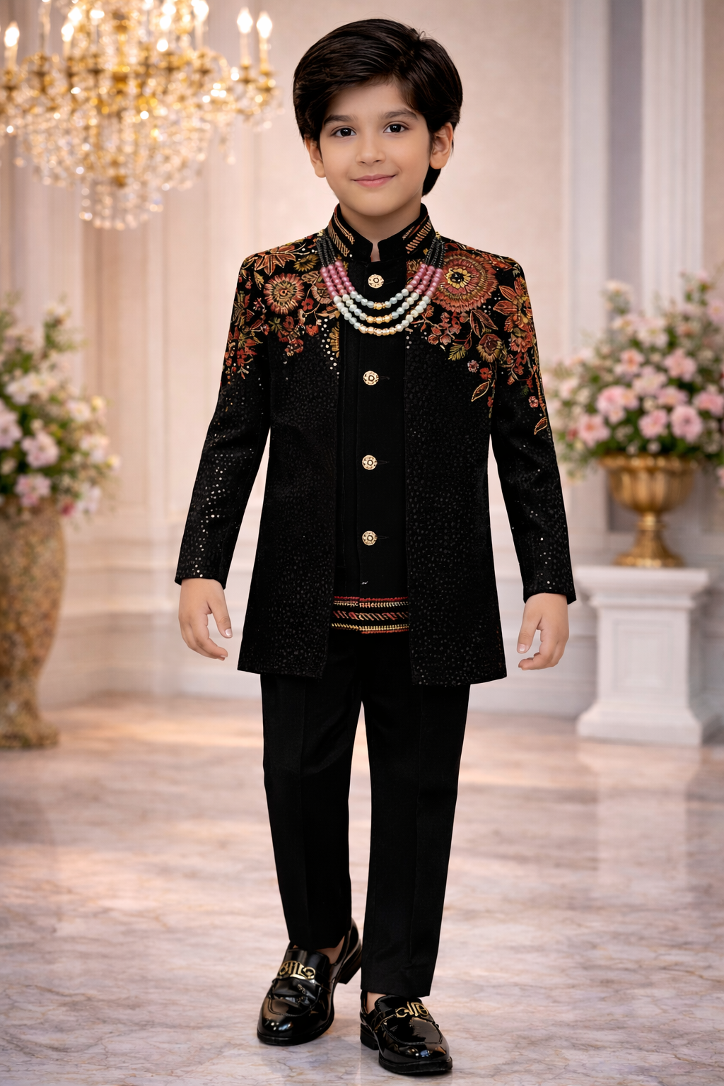 Premium Boys Traditional Sherwani Set with Free Necklace – Designer Ethnic Wear