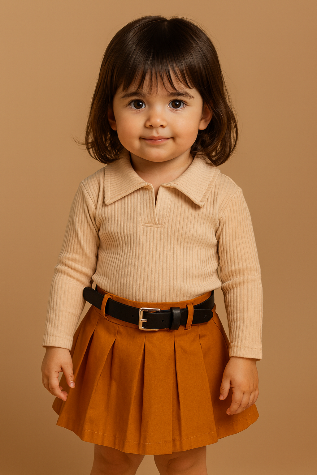 🧡 Stylish Ribbed Top & Pleated Skirt Set for Girls