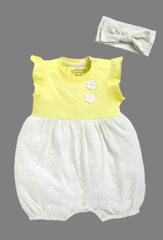 Brighten up your baby girl’s day with this adorable yellow romper