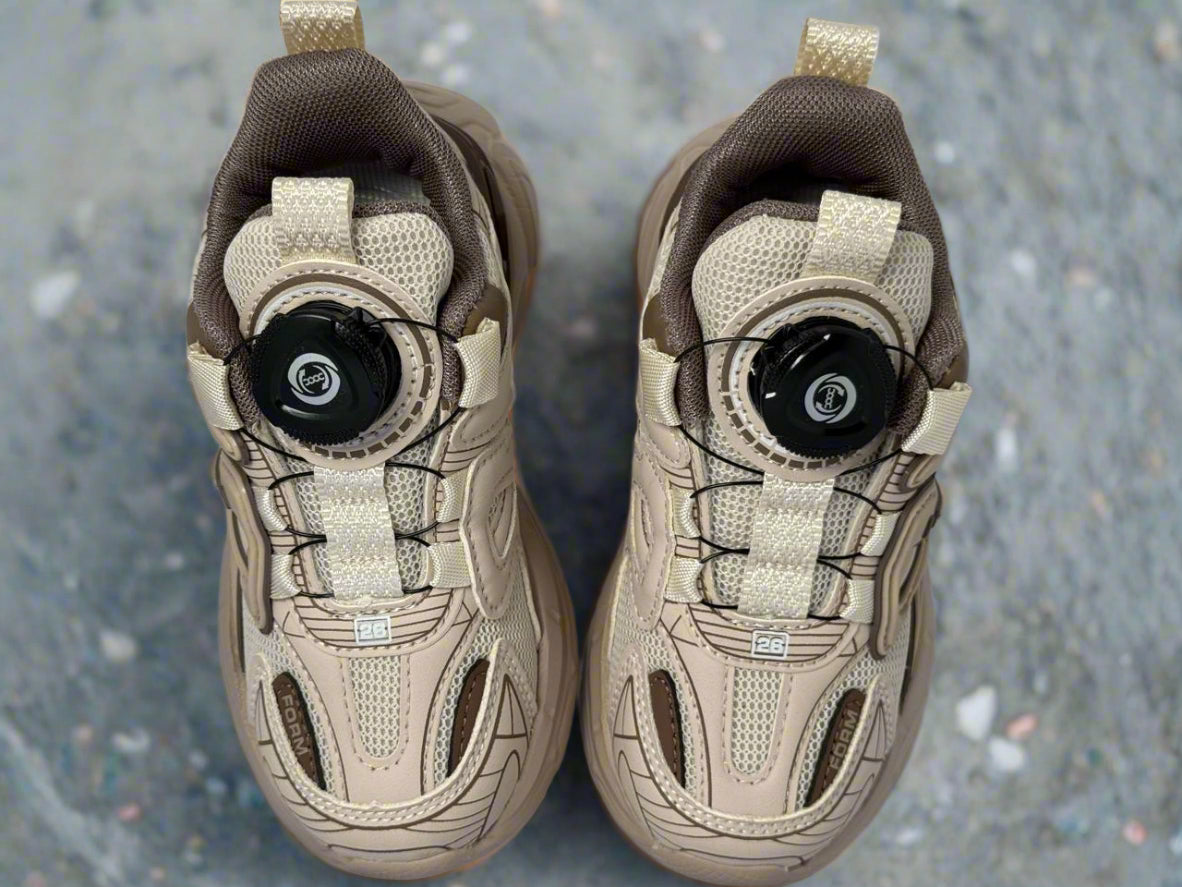 Beige Power-Lock Sneakers – Durable, Comfy & Easy for Kids