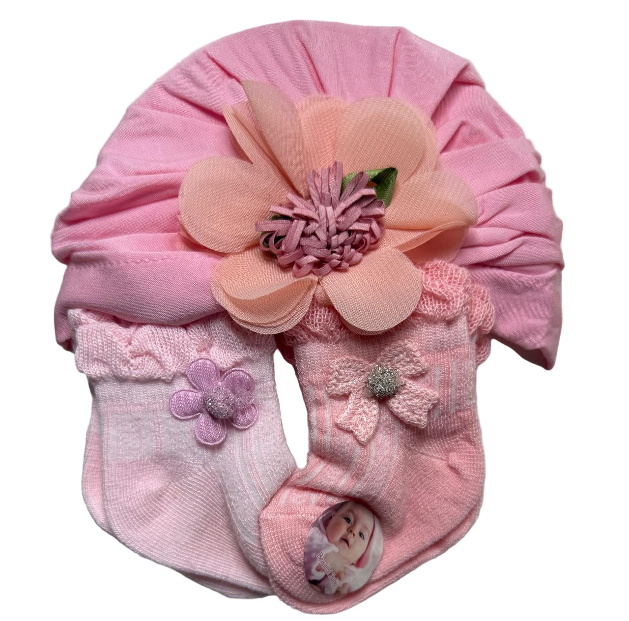 🌸 Baby Girl Cap & Socks Gift Set – Premium Comfort & Style 🌸